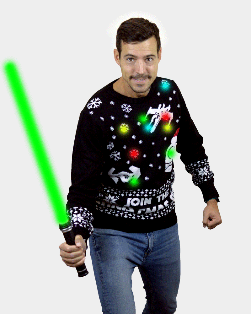 homem Camisola de Natal para Casal com Luzes LED Join the Christmas Side