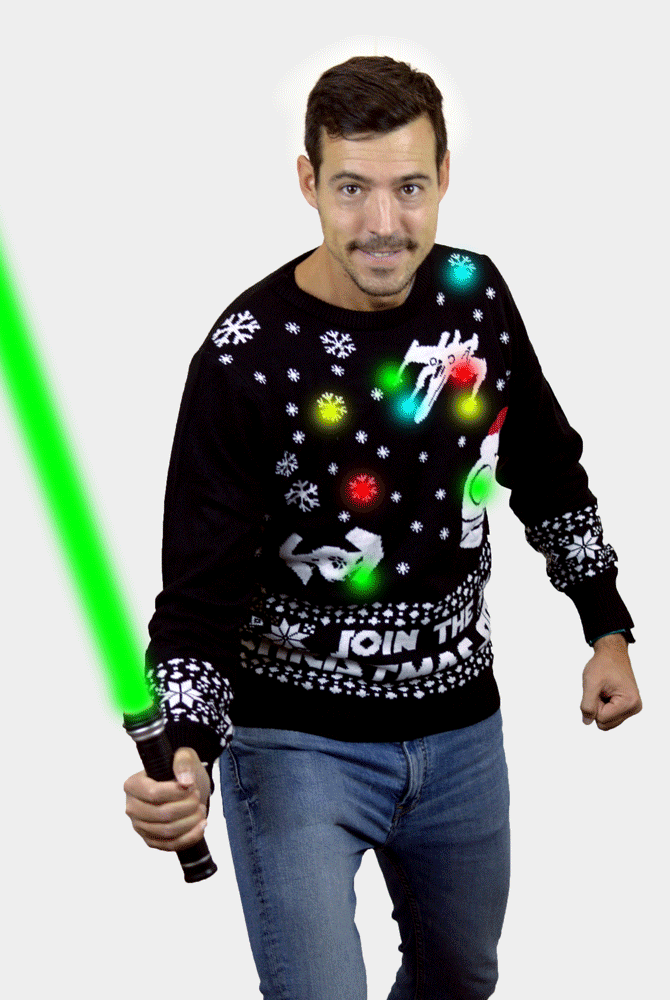 homem Camisola de Natal para Casal com Luzes LED Join the Christmas Side