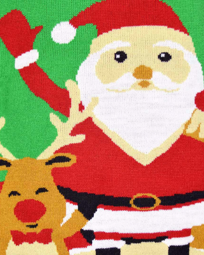 Camisola de Natal para Família Pai Natal e Rena Cumprimentando detalhe 1