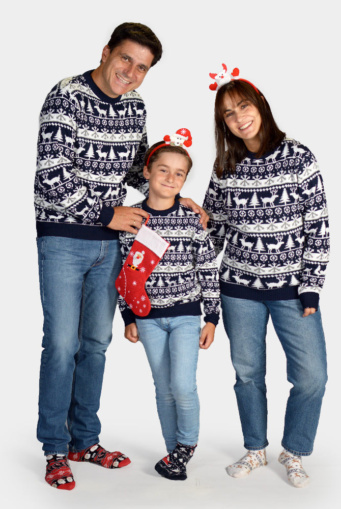 Camisola de Natal para Família com Pinheiros, Renas e Neve