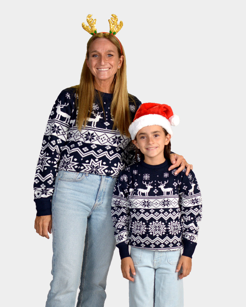 Camisola de Natal para Família com Renas e Estrelas Azul Nordic