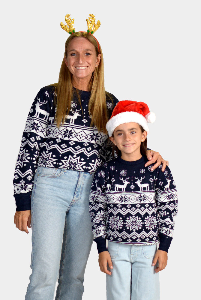 Camisola de Natal para Família com Renas e Estrelas Azul Nordic