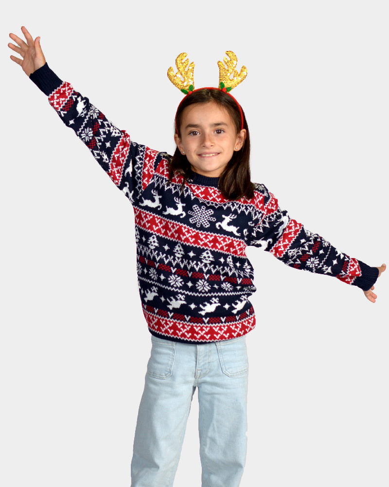 Camisola de Natal para Menina com Renas e Motivos Natalinos