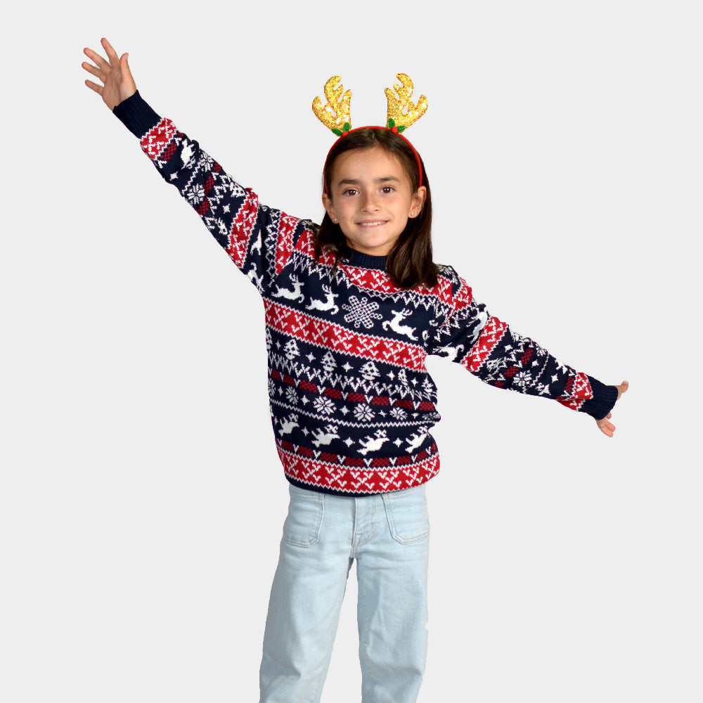 Camisola de Natal para Menina com Renas e Motivos Natalinos