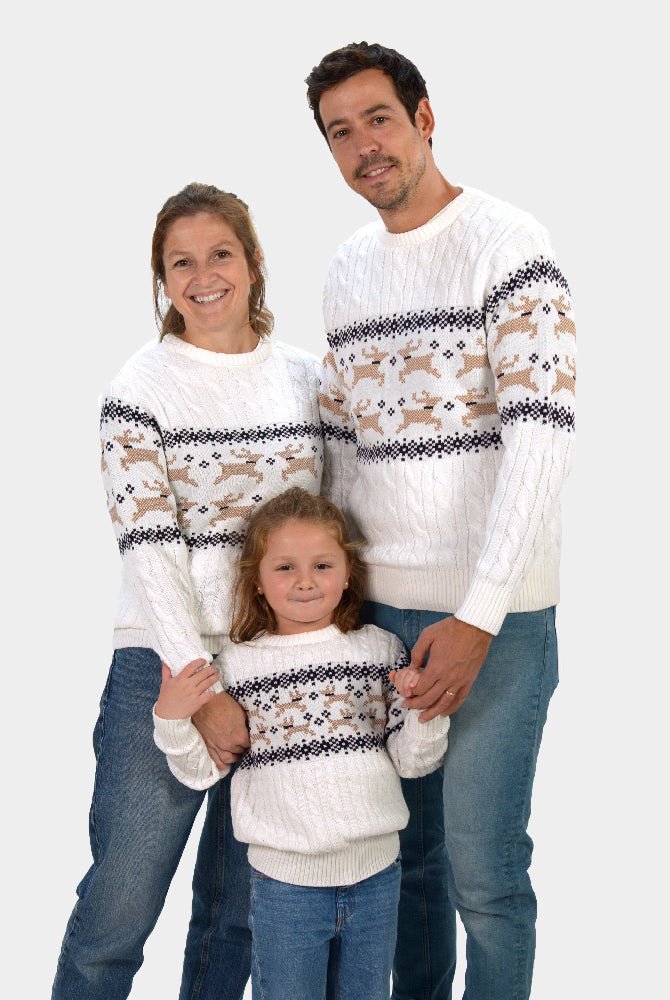Camisola de Natal Branca Elegante para Família Alaska