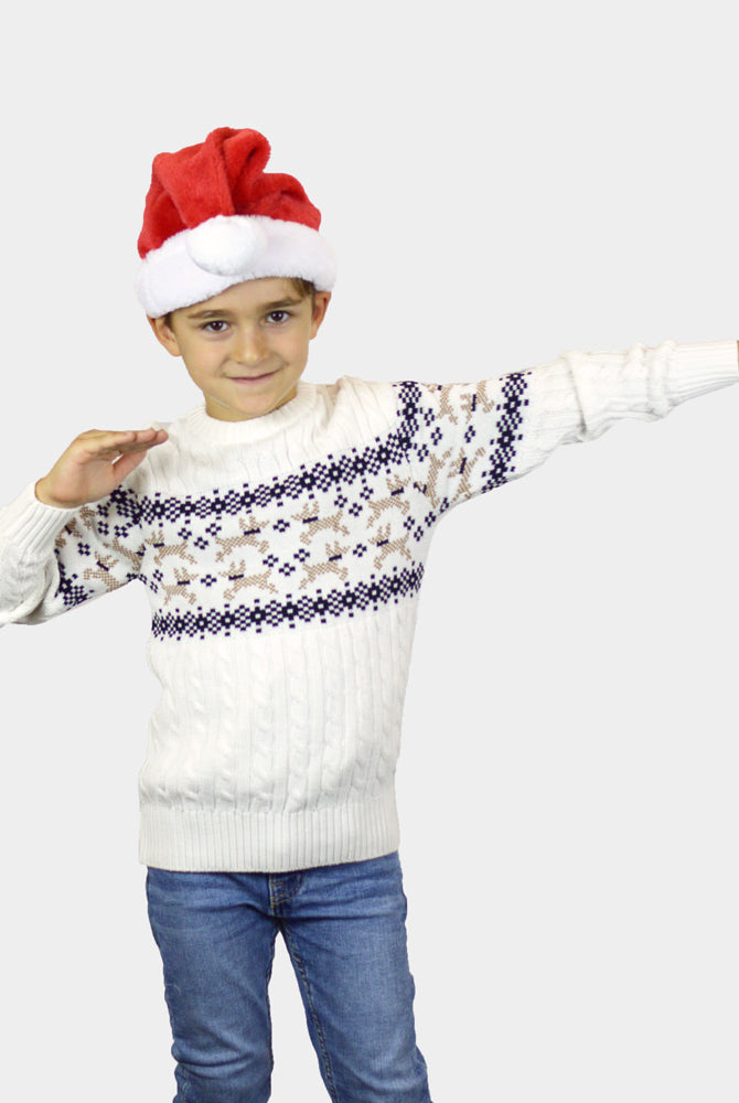 Camisola de Natal Branca Elegante para Família Alaska menino