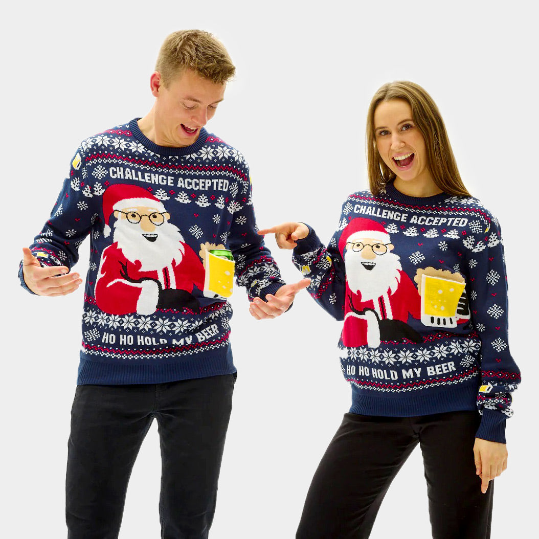 Casal Camisola de Natal Beer Pocket 3D
