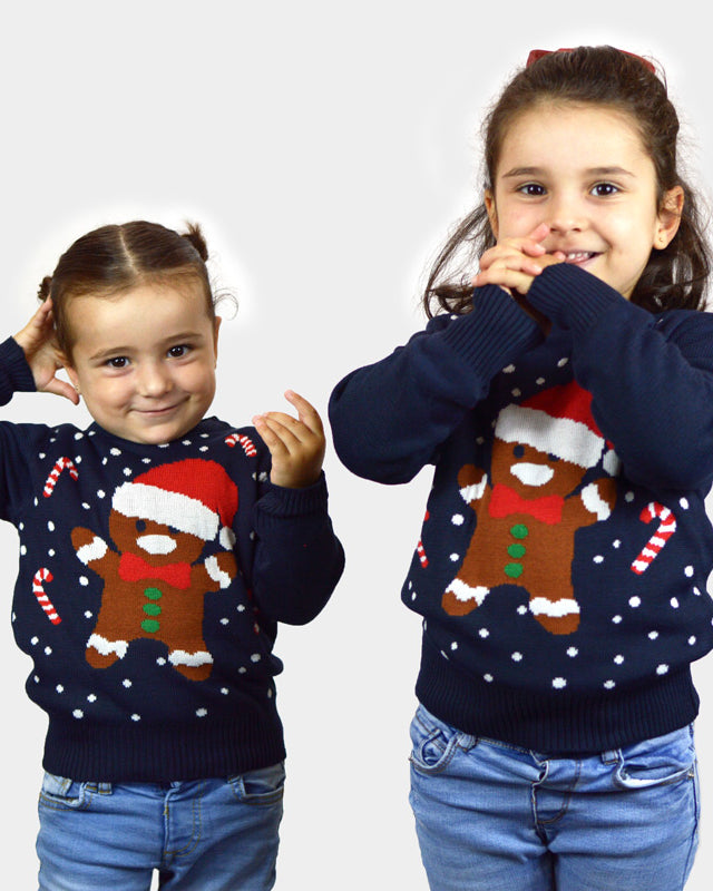Camisola de Natal Azul para Menina Gingerbread