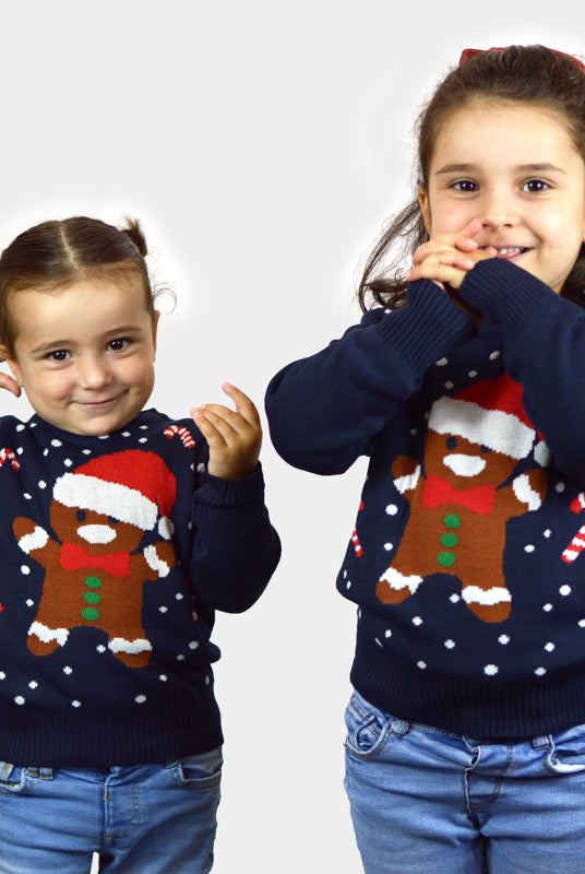 Camisola de Natal Azul para Menina Gingerbread