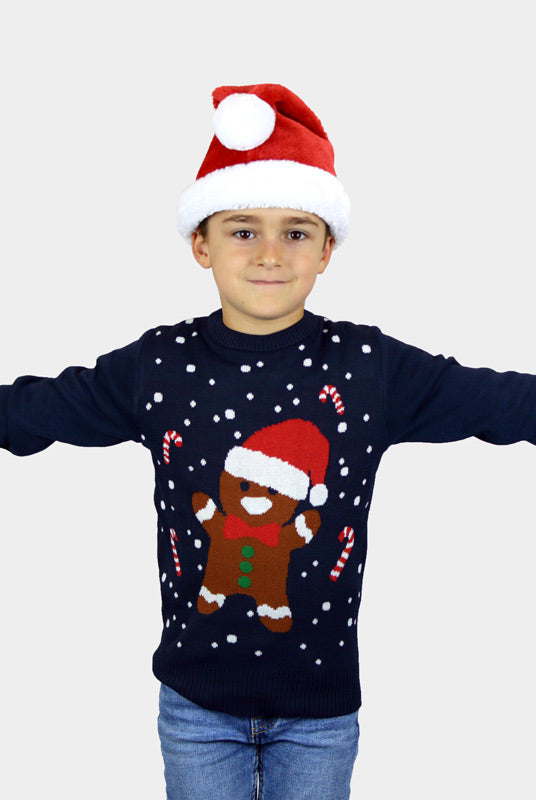 Camisola de Natal Azul para Menino Gingerbread