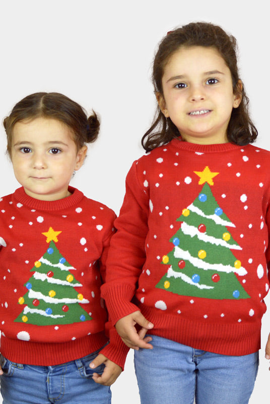 Camisola de Natal Vermelha para Menina Árvore de Natal