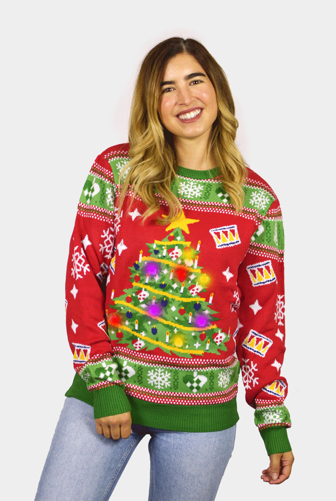 Camisola de Natal com Luzes Árvore de Natal Mulher LED