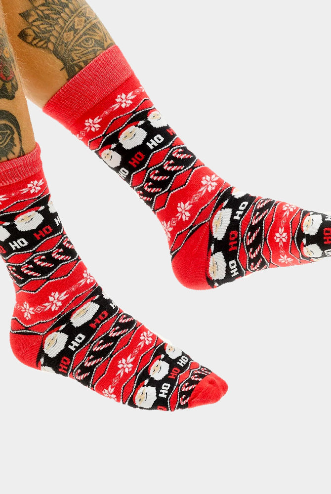 Meias de Natal Unisex Vermelhas Pai Natal Ho Ho Ho Mulher e Homem