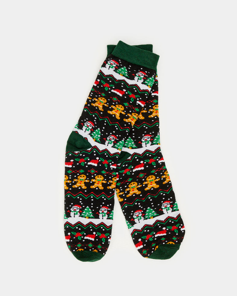 Meias de Natal Unisex Verdes com Gingerbread