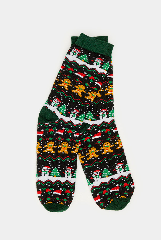 Meias de Natal Unisex Verdes com Gingerbread