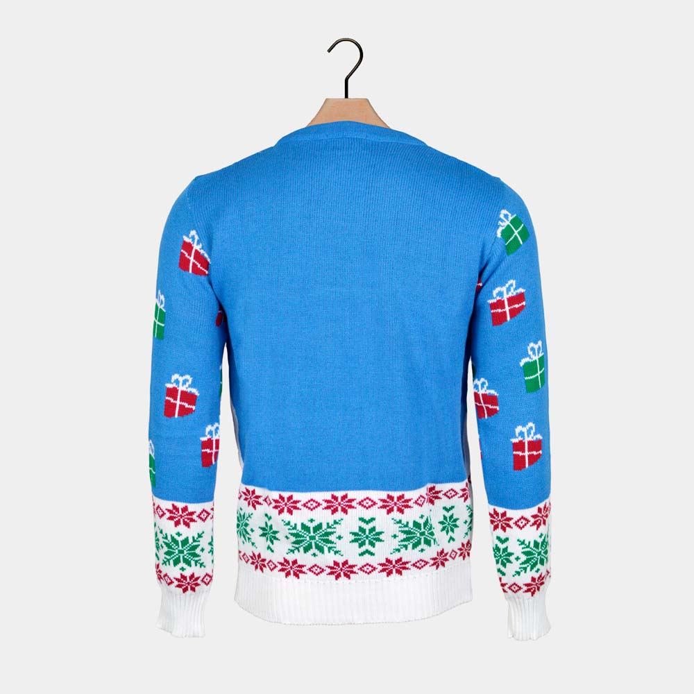 Rena e Pai Natal Camisola de Natal para Homem Azul Claro