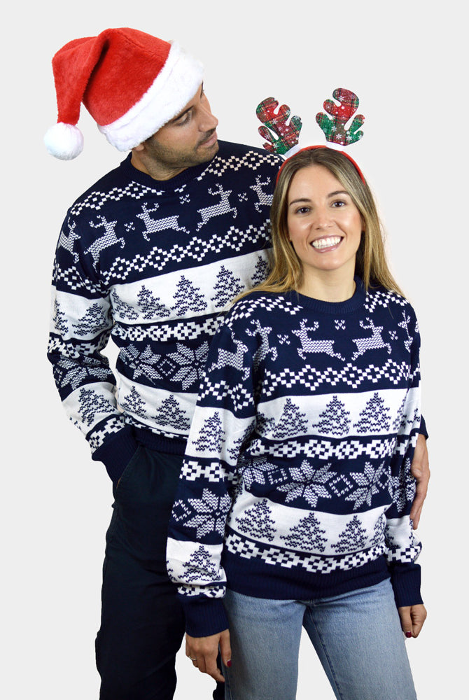Camisola de Natal Azul para Família Pólo Norte casal