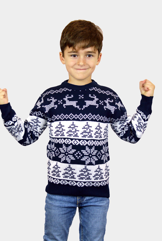 Camisola de Natal Azul para Família Pólo Norte menino