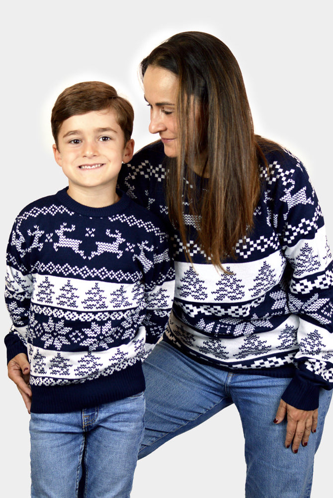 Camisola de Natal Azul para Família Pólo Norte