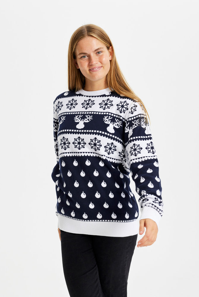 Camisola de Natal Azul Mulher Família com Renas e Neve