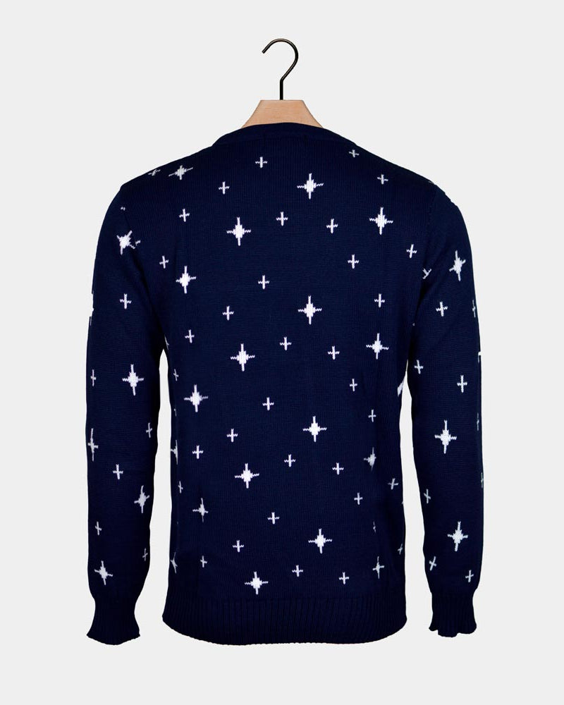 Camisola de Natal Casal Azul Rena, Árvore de Natal e Estrela