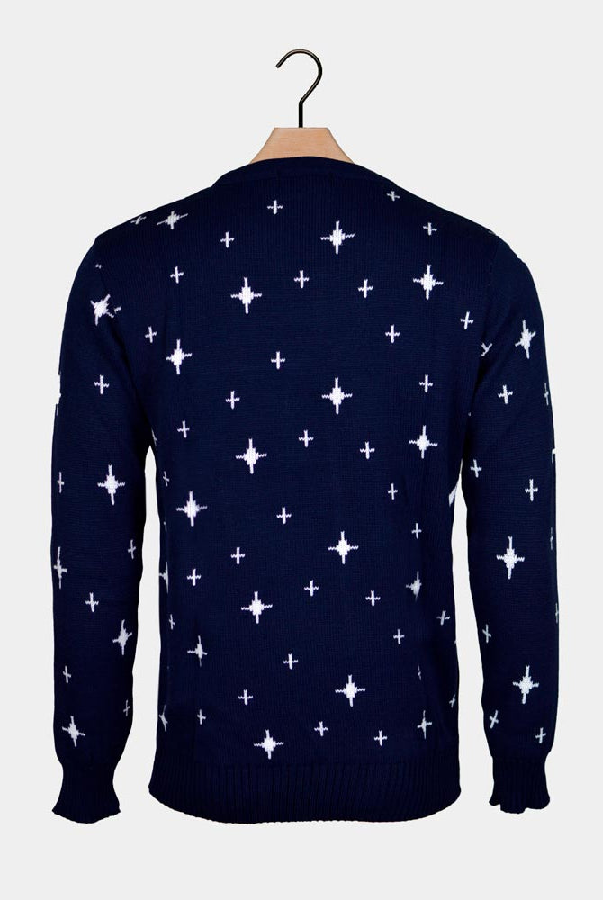 Camisola de Natal Homem Azul Rena, Árvore de Natal e Estrela