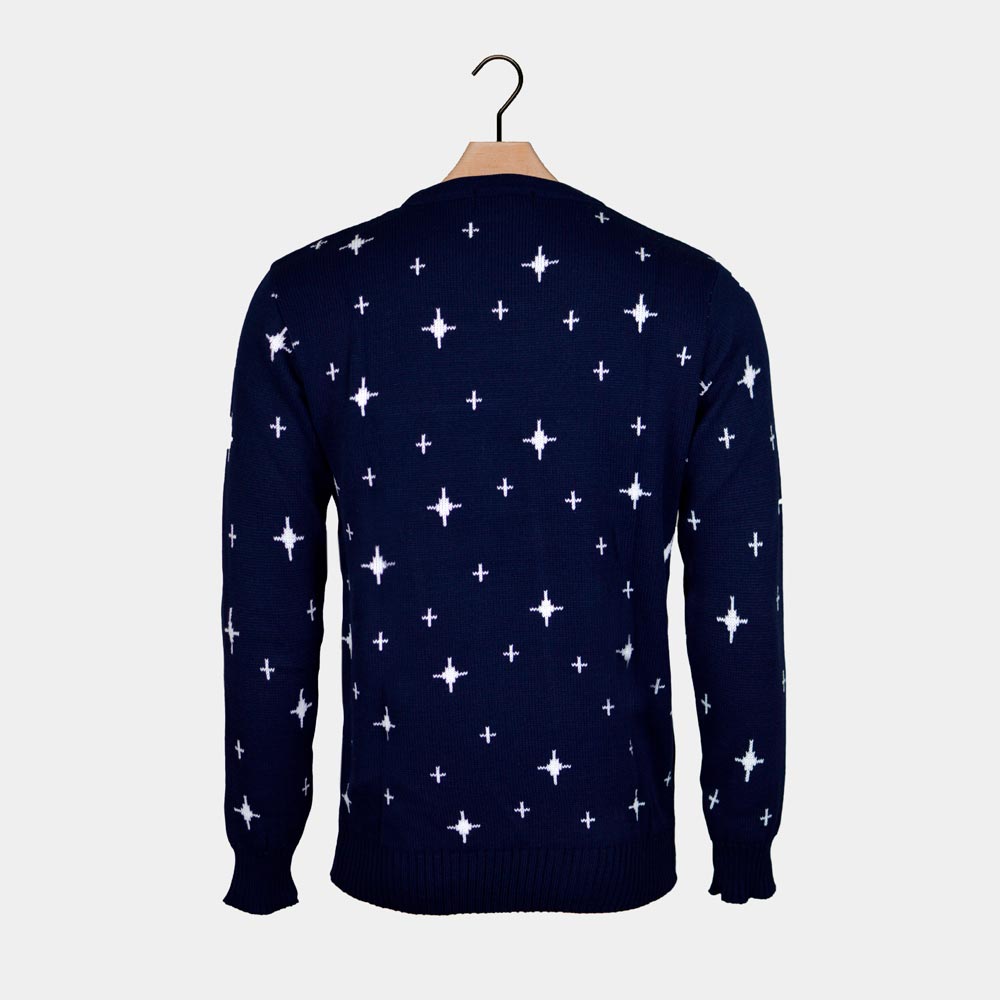 Camisola de Natal Homem Azul Rena, Árvore de Natal e Estrela