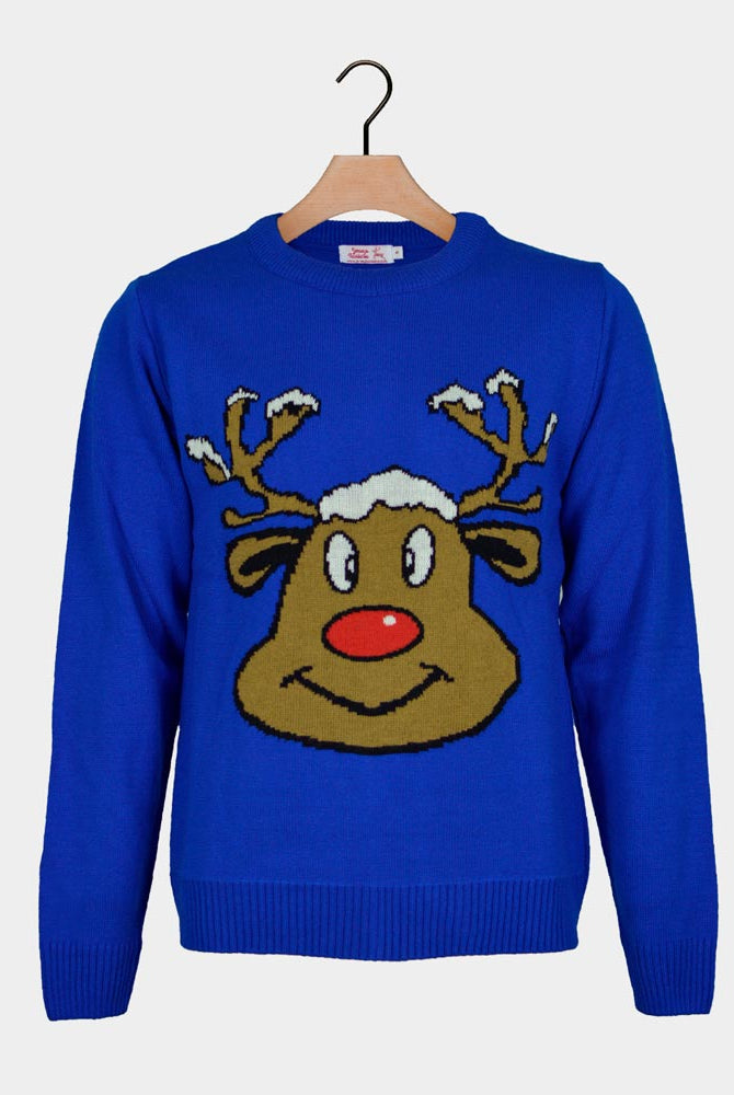 Camisola de Natal Azul com Rena Sorridente