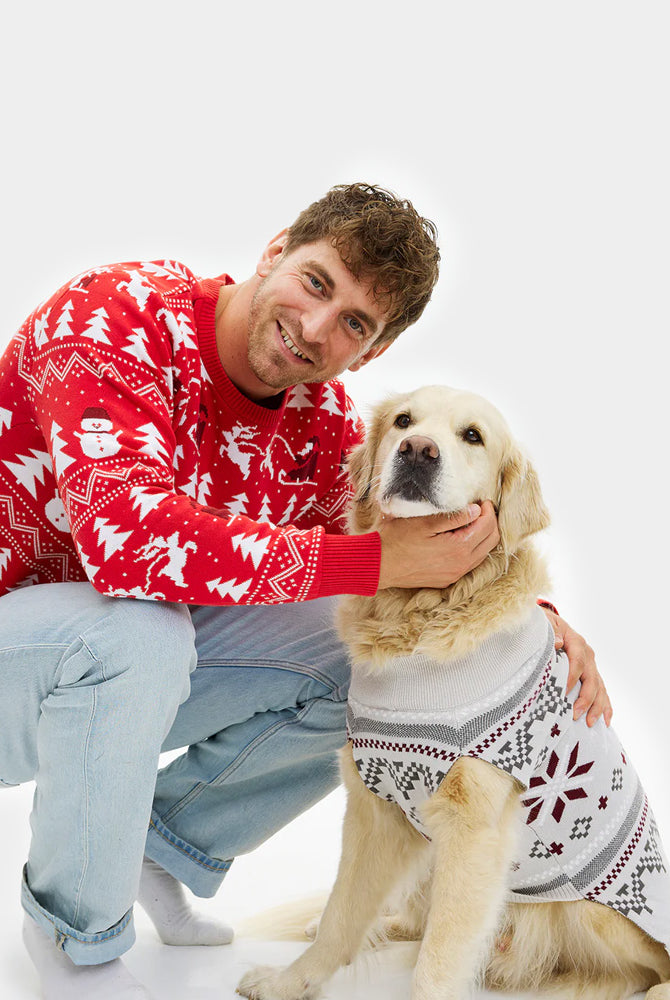 Camisola de Natal Homem Cães Cinzenta com Estrelas Polares