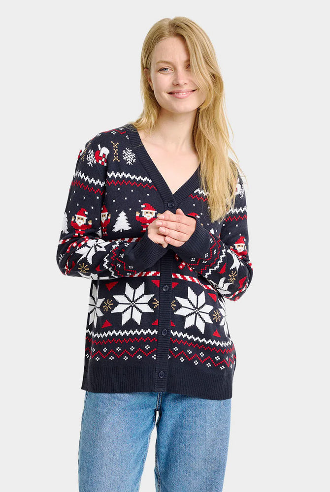 Camisola de Natal Cardigã para Casal Azul com Estrelas Polares Mulher