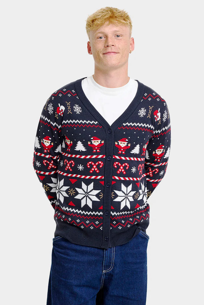 Camisola de Natal Cardigã para Homem Azul com Estrelas Polares