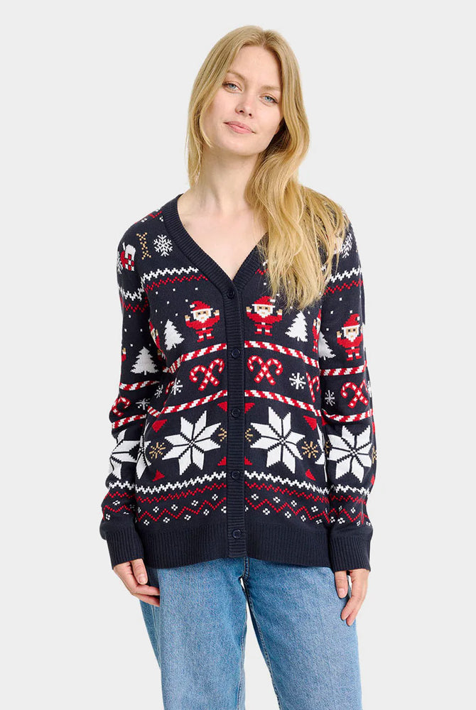 Camisola de Natal Cardigã para Mulher Azul com Estrelas Polares