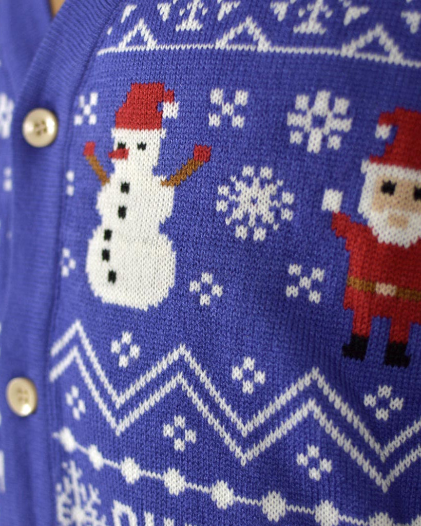Camisola de Natal Cardigan Azul Let It Snow detalhe