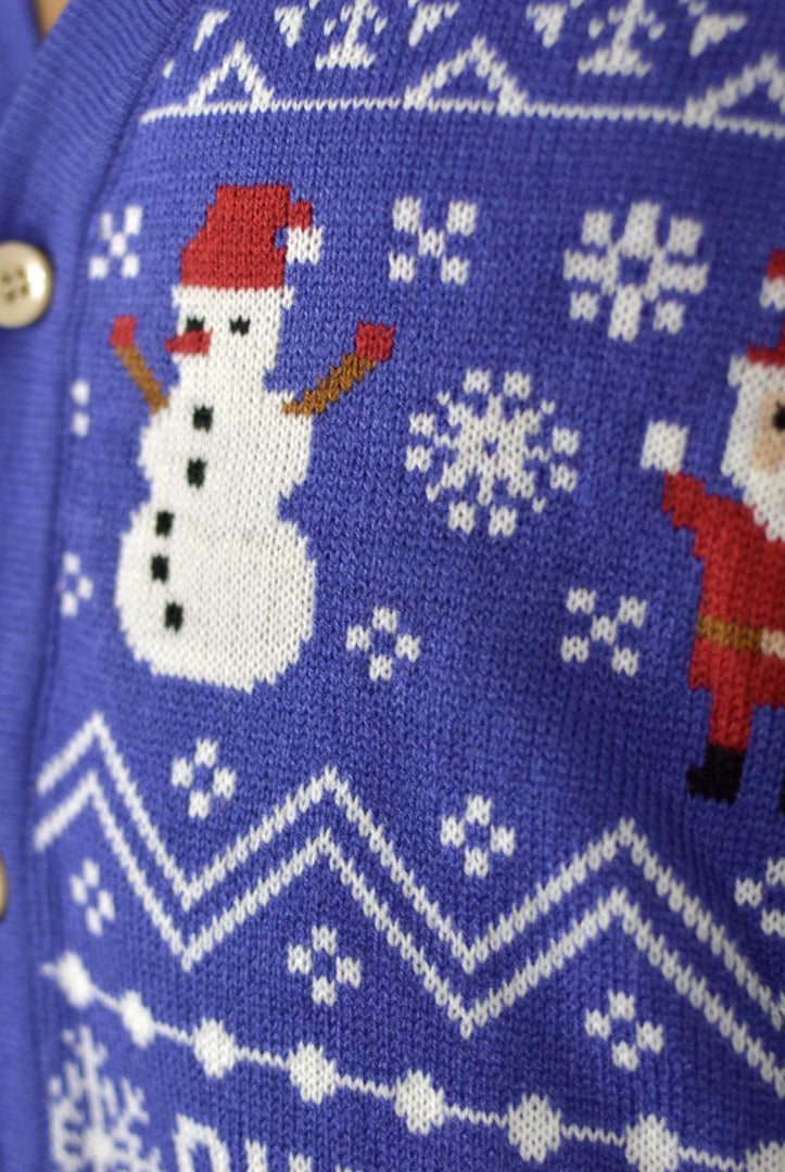 Camisola de Natal Cardigan Azul Let It Snow detalhe