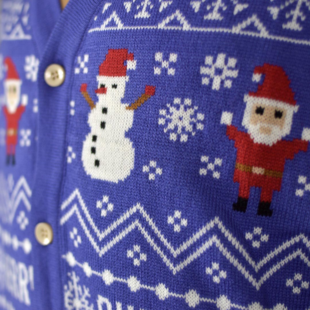 Camisola de Natal Cardigan Azul Let It Snow detalhe