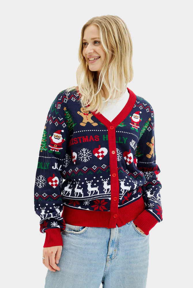 Camisola de Natal Cárdigan para Azul y Vermelha Mulher