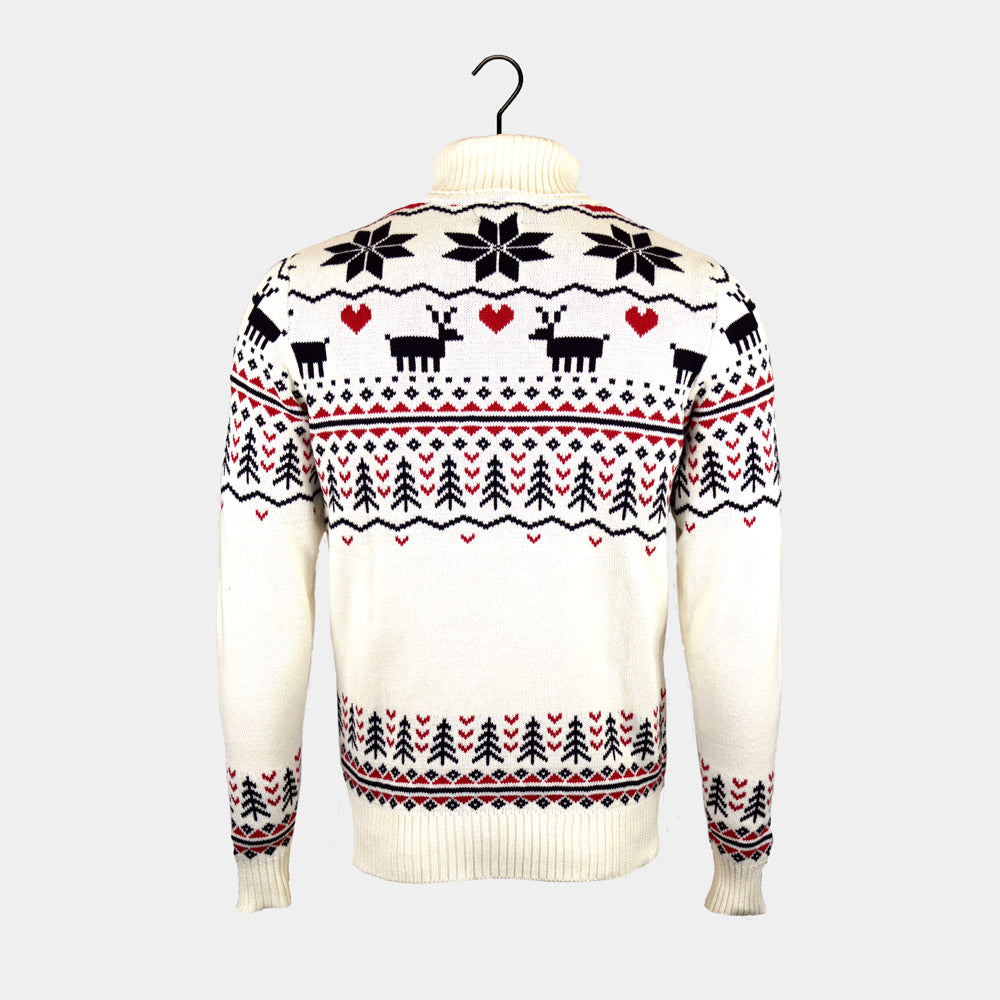 Camisola de Natal Casal Algodão Orgânico Gola Alta Elegante Bege