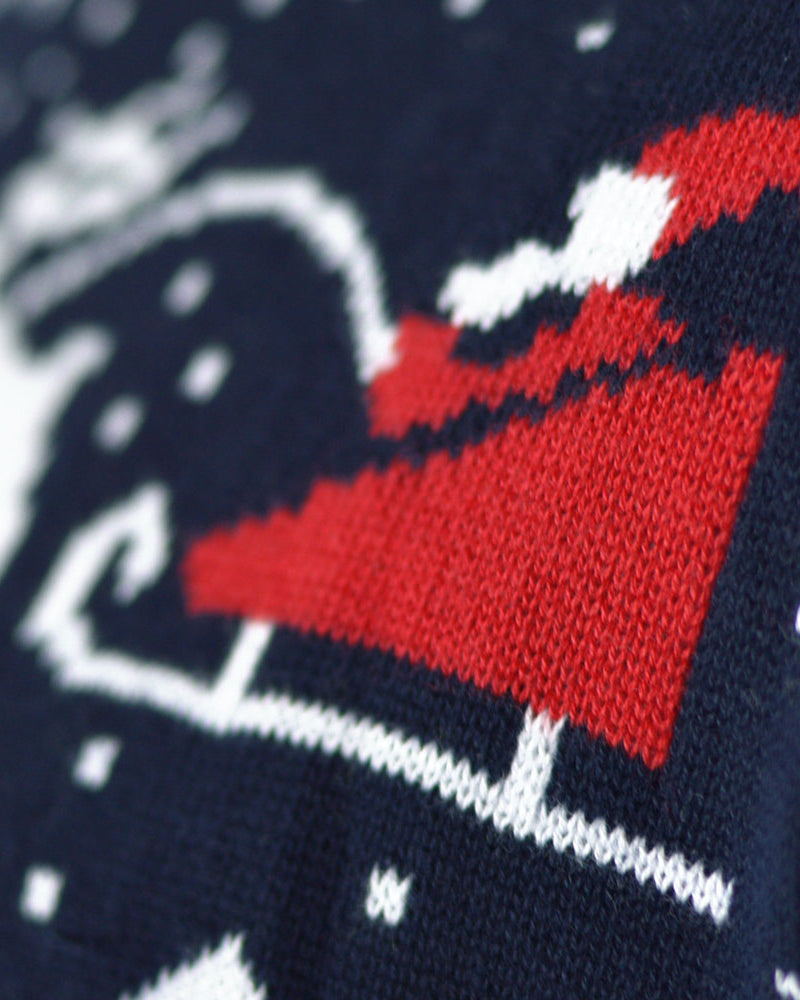 Camisola de Natal para Casal Azul Árvores, Bonecos e Pai Natal Algodão Orgânico