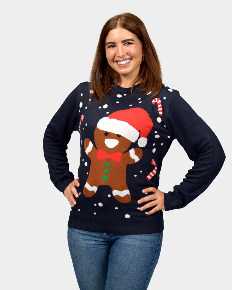 Camisola de Natal Mulher Casal Azul Gingerbread
