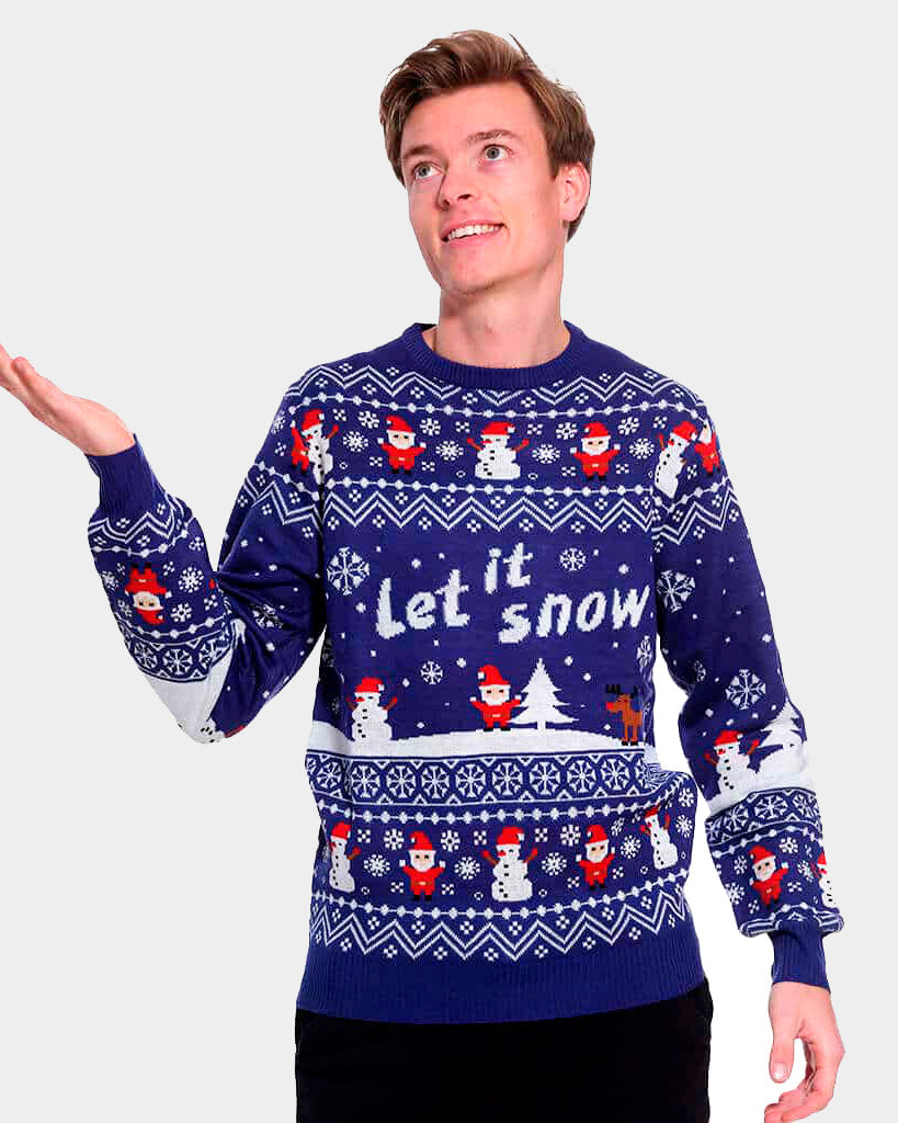 Camisola de Natal para Casal Azul Let It Snow homem