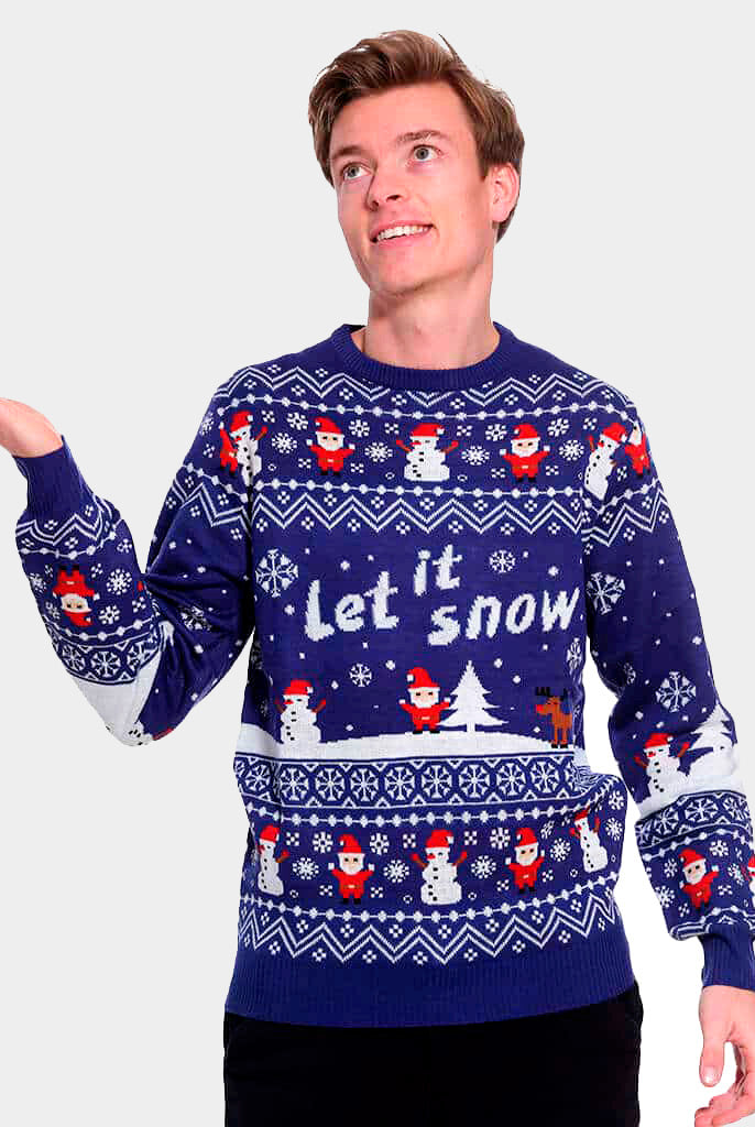 Camisola de Natal para Casal Azul Let It Snow homem