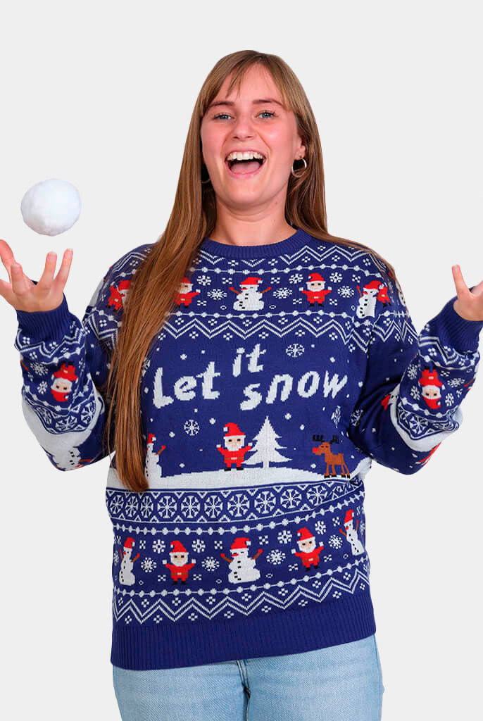 Camisola de Natal para Casal Azul Let It Snow mulher