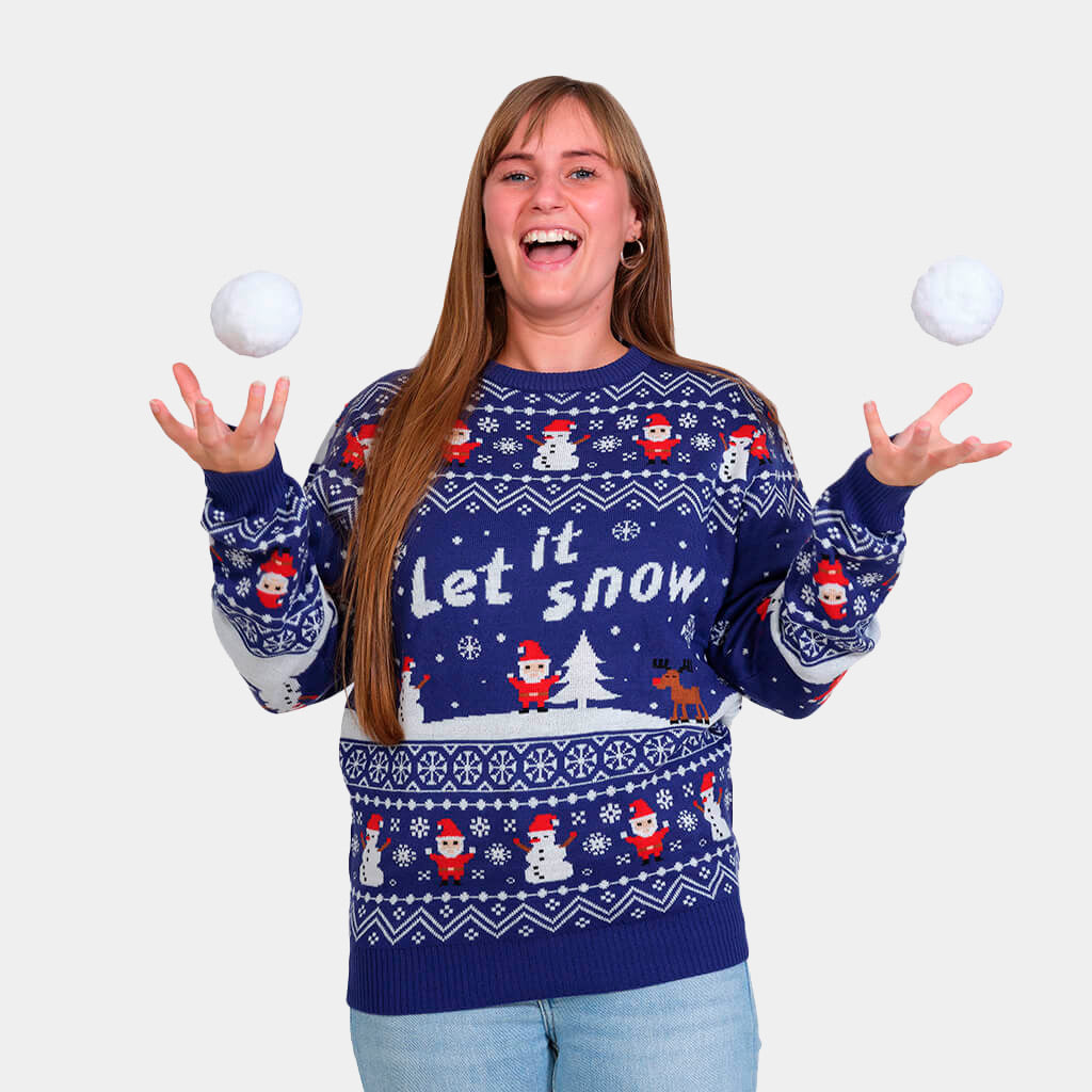 Camisola de Natal para Casal Azul Let It Snow mulher