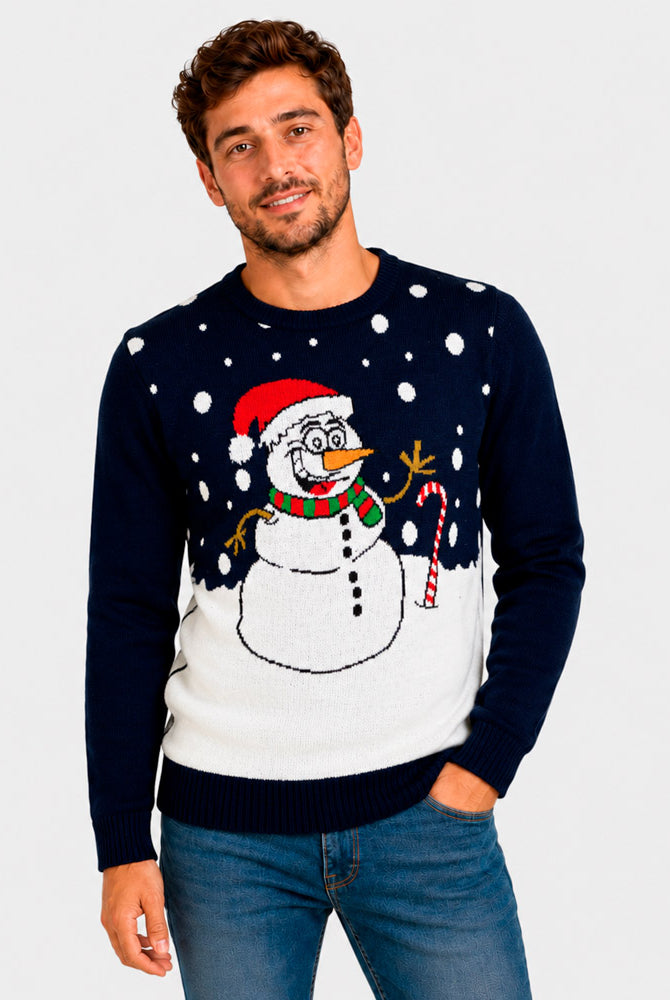 Camisola de Natal Azul Marinho com Boneco de Neve Homen