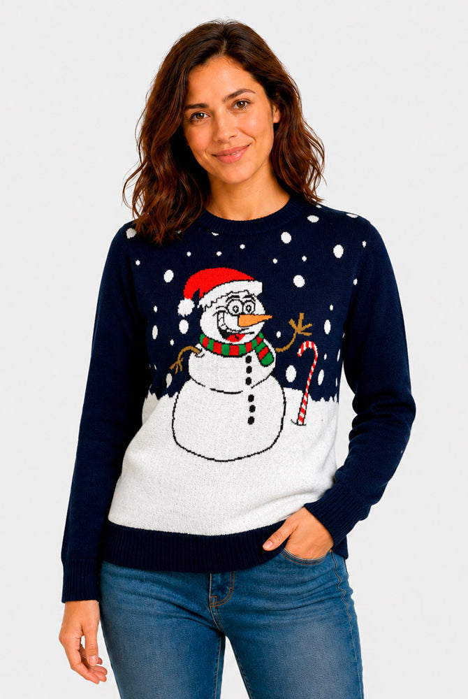 Camisola de Natal Azul Marinho com Boneco de Neve Mulher
