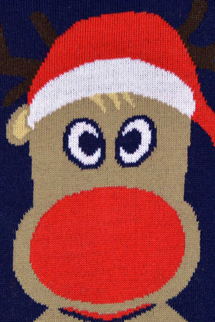 Camisola de Natal para Casal Azul Marinho com Rena de Pai Natal detalhe