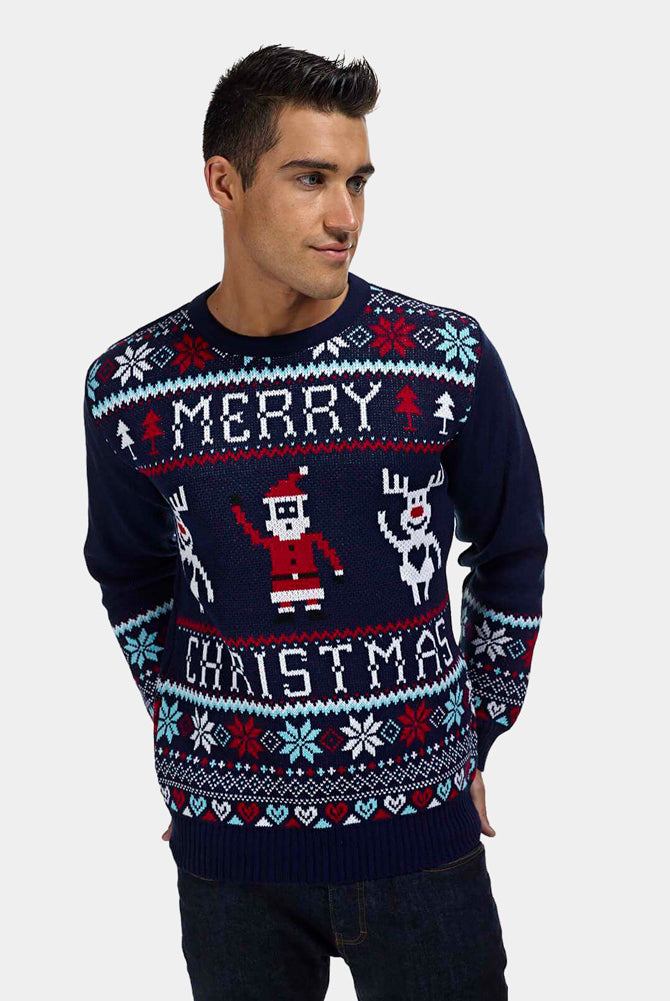 Camisola de Natal para Casal Azul Merry Christmas homem