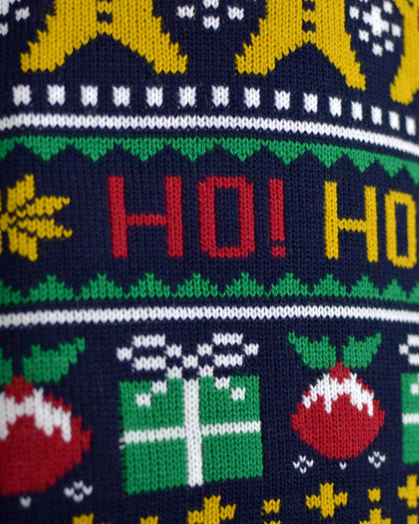 Camisola de Natal para Casal Azul Pai Natal Ho Ho Ho! detalhe