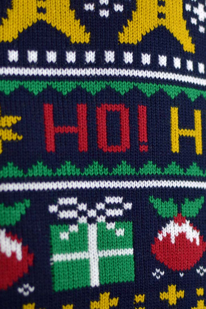 Camisola de Natal para Casal Azul Pai Natal Ho Ho Ho! detalhe