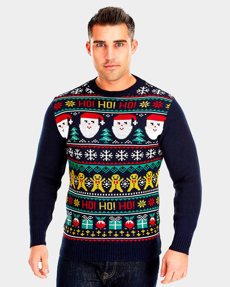 Camisola de Natal para Casal Azul Pai Natal Ho Ho Ho! homem